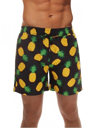 Board Shorts Men's Swimming Trunks Shorts with Pockets Quick Dry Bathing Suit - Black - Pineapples - C718Z9UTES0 $22.45