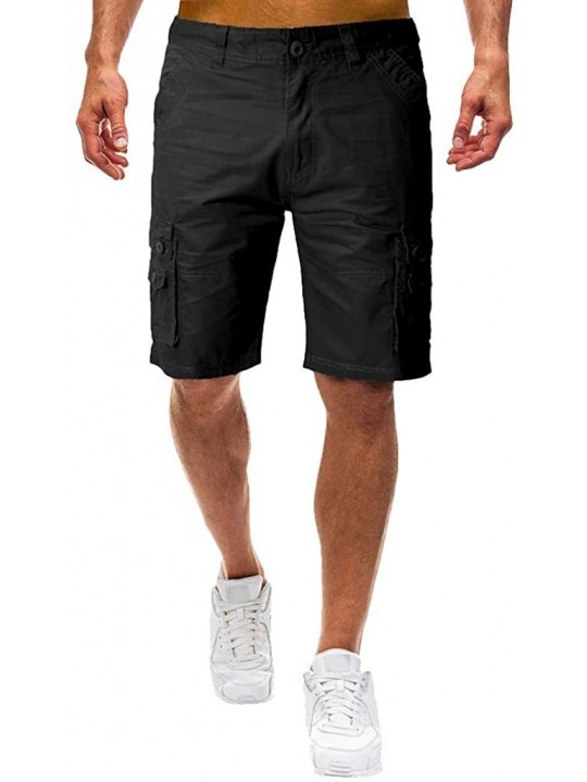 Rash Guards Men's Relaxed Fit Multi-Pocket Outdoor Cargo Short Athletic Durable Big & Tall Side Hiker Short Boxer Brief - Bla...
