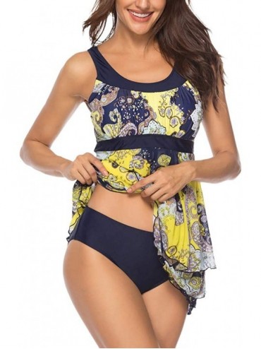 Sets Women Two Piece Swimsuits Printed Slimming Tankini Tops Boyshort Set(S-3XL) - Yellow - C018S3OQ6SO $22.14