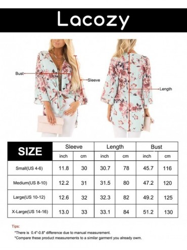 Cover-Ups Women's Floral Print Kimono Cover Up Sheer Chiffon Blouse Long Cardigan - Coral Pink - CK18M0QN5KI $17.09