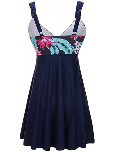 One-Pieces Women's Plus Size Floral Halter Swimsuit Two Piece Pin up Tankini Swimwear - Blue1 - CW19C6T2MII $28.38