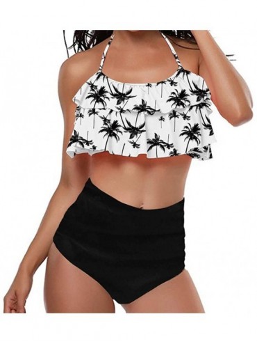 Sets 2018 Summer Junior Girl Women Off Shoulder Ruffle Bikini Set Swimsuit - Y-black - CD18MCGMSZE $31.08
