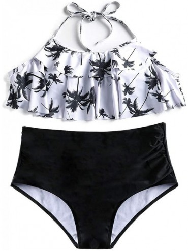 Sets 2018 Summer Junior Girl Women Off Shoulder Ruffle Bikini Set Swimsuit - Y-black - CD18MCGMSZE $20.43