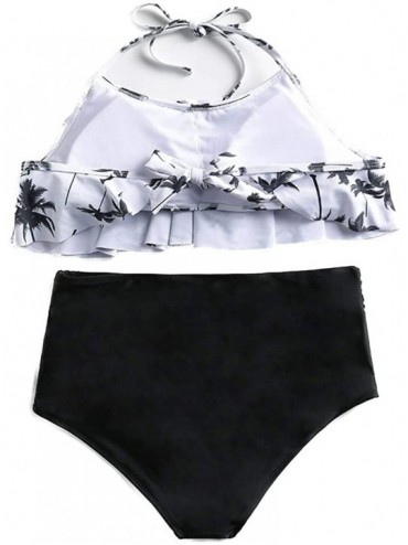 Sets 2018 Summer Junior Girl Women Off Shoulder Ruffle Bikini Set Swimsuit - Y-black - CD18MCGMSZE $20.43