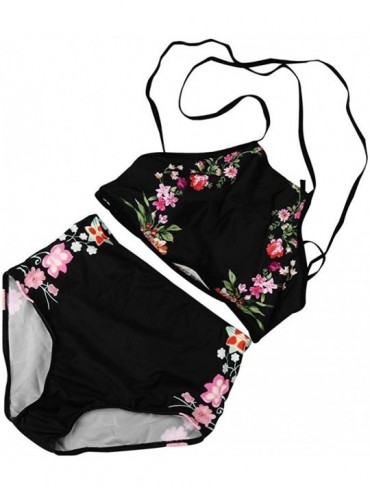 Sets Women High Neck Push Up Padded 2 Pieces Swimsuit Floral Print High Waist Bikini Bathing Suit - Black - CN18C3USE5Z $13.89