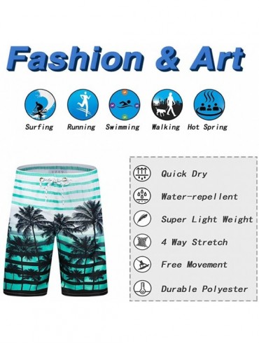 Board Shorts Men's Quick Dry Swim Trunks Long Palm Beach Board Shorts Bathing Suit - A-aqua-palm - CV199CL40O2 $15.13