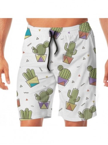 Board Shorts Men's Quick Dry Printed Short Swim Trunks 2 Pockets No Mesh Lining Swimwear - Green Cactus - CS190SIQ2GZ $42.76