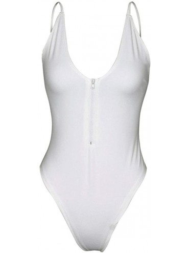 One-Pieces Womens One Piece Swimsuit | Monokini Backless Swimwear | Bathing Suits with Zipper - White - CX189MUX3HQ $18.83
