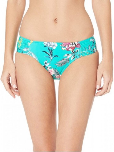 Bottoms Women's Ruched Side Retro Medium Coverage Bikini Bottom Swimsuit - Water Garden Evergreen - CP18GQ2ZIKQ $41.25