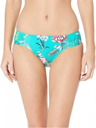 Bottoms Women's Ruched Side Retro Medium Coverage Bikini Bottom Swimsuit - Water Garden Evergreen - CP18GQ2ZIKQ $87.07