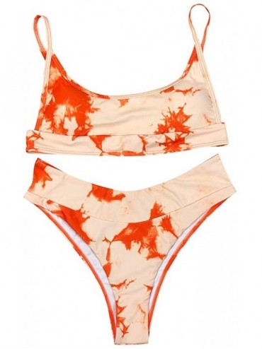 Sets Women Sexy Tie-dye Bandeau Top with Panty Bikini Set Two Piece Swimwear Sexy Halter Thong Bikin - Orange - CM199Y2Q0RZ $...