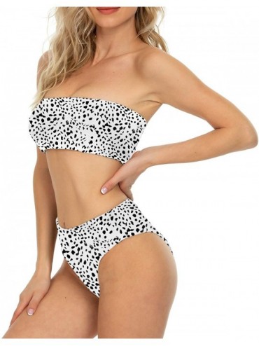One-Pieces Womens Bandeau Two Piece Bikini Swimsuits Strapless Top with High Cut Bottom Bathing Suit - 1leopard - CM18UXY6UWT...