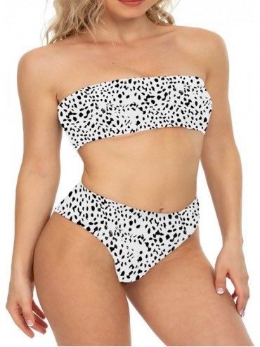 One-Pieces Womens Bandeau Two Piece Bikini Swimsuits Strapless Top with High Cut Bottom Bathing Suit - 1leopard - CM18UXY6UWT...