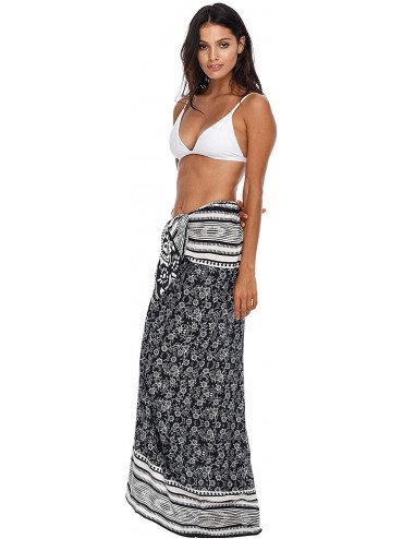 Cover-Ups Womens Swimsuit Cover Up Beach Skirt Sarong Strapless Dress Long - Black/White - CY193HEWWGZ $25.97