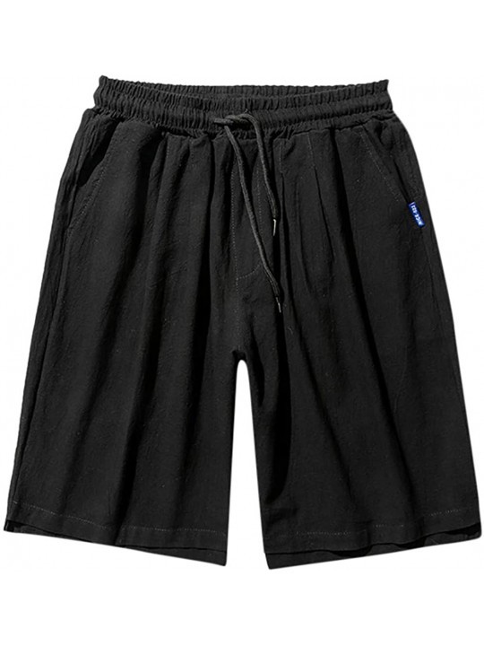 Briefs Men Athletic Shorts Summer Casual Linen Pants Solid Colors Beach Shorts Swim Trunks Trousers with Pockets - Black - C0...