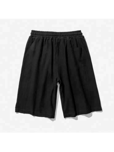 Briefs Men Athletic Shorts Summer Casual Linen Pants Solid Colors Beach Shorts Swim Trunks Trousers with Pockets - Black - C0...