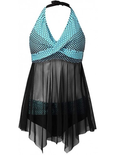 Tankinis Padded Swimwear Women Plus Size Print Tankini Swimjupmsuit Swimsuit Beachwear Hem Perspective - Blue - CC1949062RG $...