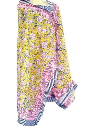 Cover-Ups 100% Cotton Hand Block Print Sarong Womens Swimsuit Wrap Cover Up Long (73" x 44") - Yellow 1 - CA189MZ9HO5 $27.46