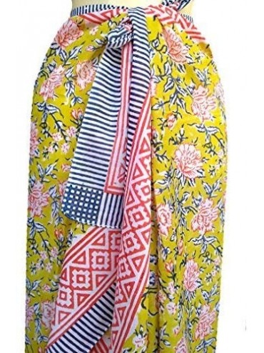 Cover-Ups 100% Cotton Hand Block Print Sarong Womens Swimsuit Wrap Cover Up Long (73" x 44") - Yellow 1 - CA189MZ9HO5 $11.50