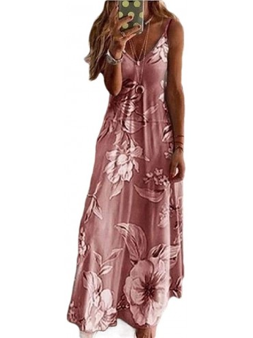 Cover-Ups Womens Summer Casual Plain Flowy Cover Up Loose Beach Cami Maxi Dress - Pink - CT19DYKZQ80 $23.78