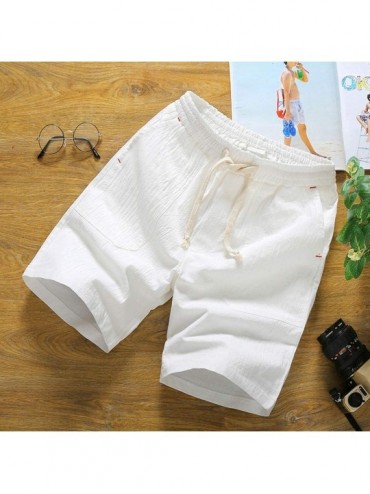 Board Shorts Shorts for Men- Summer Men Casual Short Pants Jogger Pants Fitness Trousers Linen Beach Pants - White 2 - CI18UZ...