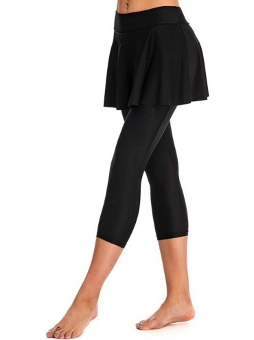 Tankinis Women's Skirted Swim Capris Sun Protective Active Swimming Skirt with Leggings Tights - Black - CD18W95MR50 $21.54