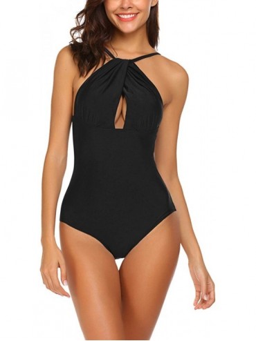 One-Pieces Women's Swimsuit One Piece Sexy Tummy Control Swimwear Criss Cross Bathing Suit Monokinis - Black - C018CR2OGHK $1...