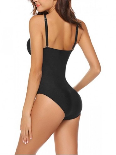One-Pieces Women's Swimsuit One Piece Sexy Tummy Control Swimwear Criss Cross Bathing Suit Monokinis - Black - C018CR2OGHK $1...