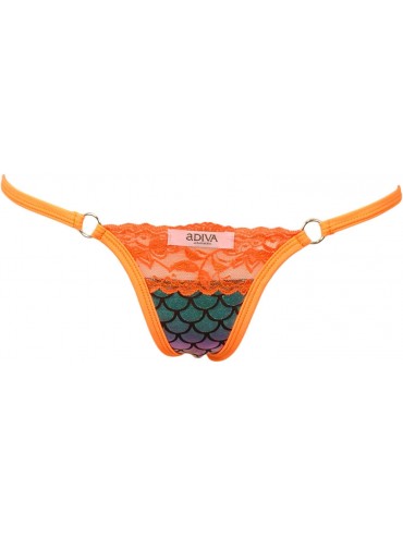 Tankinis Scale Lame w/Lace Top and O-Ring Accent Thong Panty - Neon Orange - CK18G4INXW3 $10.90