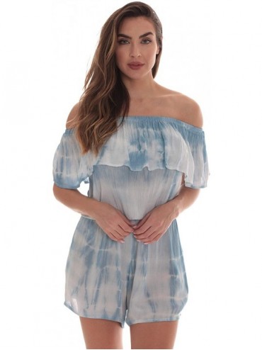 Cover-Ups Tie Dye Off Shoulder Romper for Women Beach Swim Suit Cover Up - Blue - C418I6RC5NG $20.05