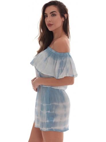 Cover-Ups Tie Dye Off Shoulder Romper for Women Beach Swim Suit Cover Up - Blue - C418I6RC5NG $8.85