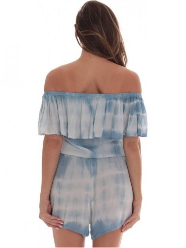 Cover-Ups Tie Dye Off Shoulder Romper for Women Beach Swim Suit Cover Up - Blue - C418I6RC5NG $8.85
