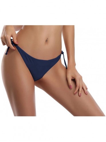 Tops Womens Brazilian Low Rise Tie-Side Ruched Back Thong Bikini Bottom Swim Brief - Deep Blue - CP19DXRT5R9 $31.61