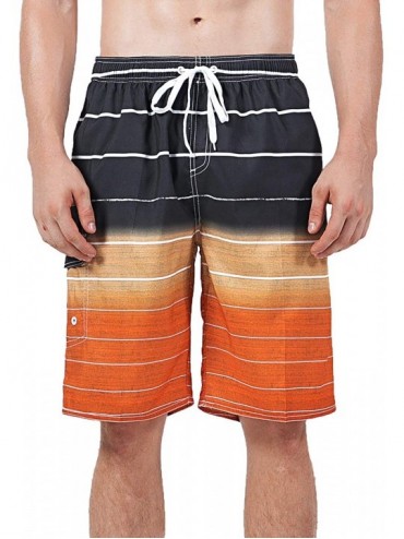 Board Shorts Men's Swim Trunks- Quick Dry Board Shorts- Colorful Stripe Swimming Shorts - B15-orange - CU18AGCKS4L $22.25