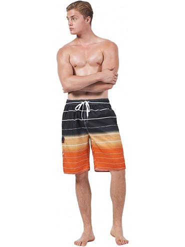 Board Shorts Men's Swim Trunks- Quick Dry Board Shorts- Colorful Stripe Swimming Shorts - B15-orange - CU18AGCKS4L $10.98