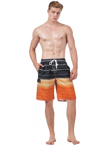 Board Shorts Men's Swim Trunks- Quick Dry Board Shorts- Colorful Stripe Swimming Shorts - B15-orange - CU18AGCKS4L $10.98