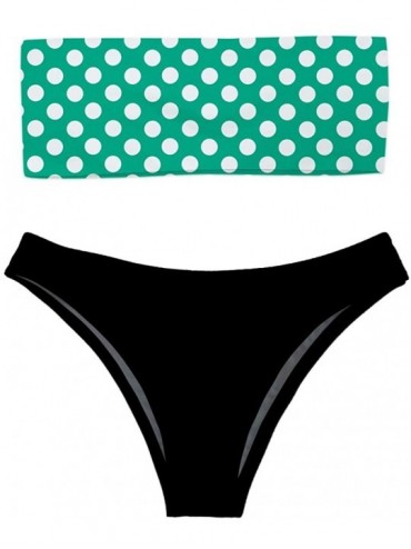 Racing Women 2 Pieces Bandeau Bikini Swimsuit Off Shoulder High Waist Bathing Suit - Green Polka Dot With Black Bottom - CE18...