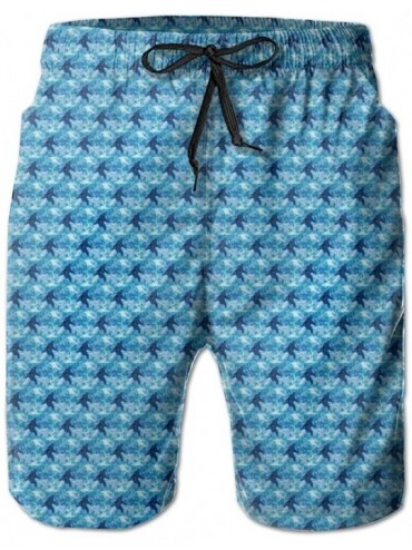 Board Shorts Men's Adjustable Drawstring Elastic Waist Swim Trunks Beach Shorts - Blue Bigfoot - CA19CKTGL7R $46.08