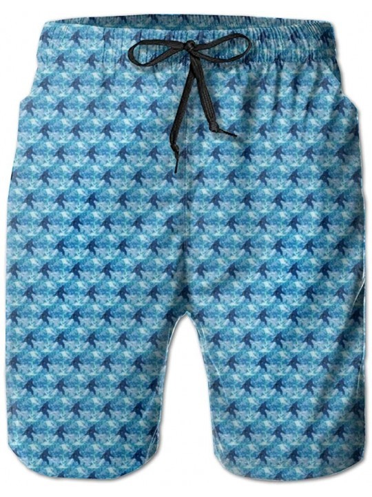 Board Shorts Men's Adjustable Drawstring Elastic Waist Swim Trunks Beach Shorts - Blue Bigfoot - CA19CKTGL7R $25.19