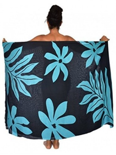 Cover-Ups Womens Tropical Leaves Swim Sarong Wrap Beach Wrap Sarong Cover Up Wrap Skirt Bathing Suit Pareos - Black - CG18OR4...