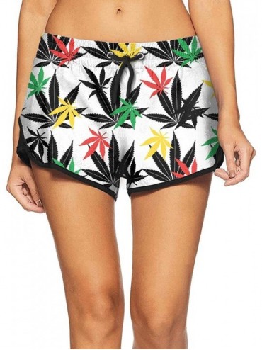 Board Shorts Women's Beach Pants Color Cannabis Leaves Athletic Shorts Beach Womens Shorts - Colorful Cannabis Leaves - CS18T...