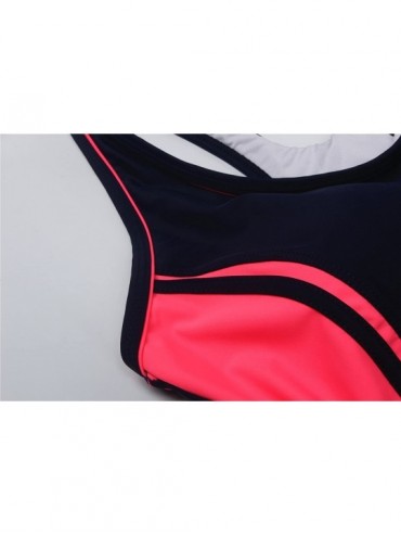 One-Pieces Women's One Piece Swimsuits Racing Training Sports Athletic Swimwear - Navy/Pink - CU12O33MPYJ $19.20