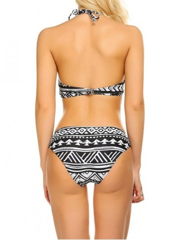 Sets Womens Forest Leaves Printing High Neck Halter Bikini Set Swimsuit XS-XXL - Pat3 - CP18RWLAY3L $20.22