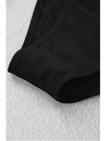 One-Pieces Women's Crop Top High Waisted Cheeky Bikini Set Two Piece Swimsuits - 06 - Black - CJ199L07IMU $27.46