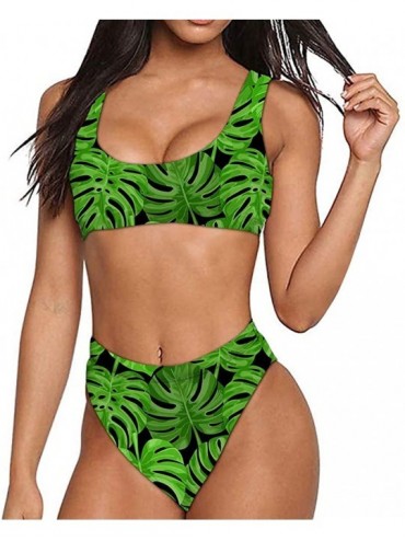 Sets Women High Waisted Bikini Sets Low Scoop Swimsuit 2 Piece Teen Girls Pattern Swimwear - Tropical 1 - C6194K23976 $44.06