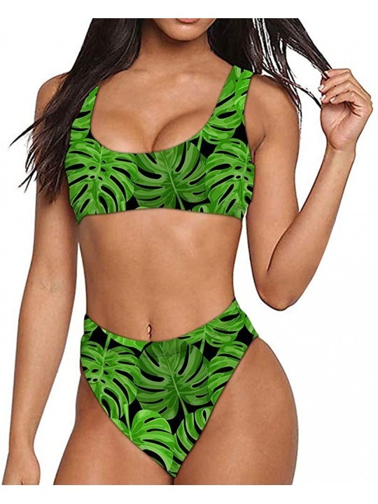 Sets Women High Waisted Bikini Sets Low Scoop Swimsuit 2 Piece Teen Girls Pattern Swimwear - Tropical 1 - C6194K23976 $25.85