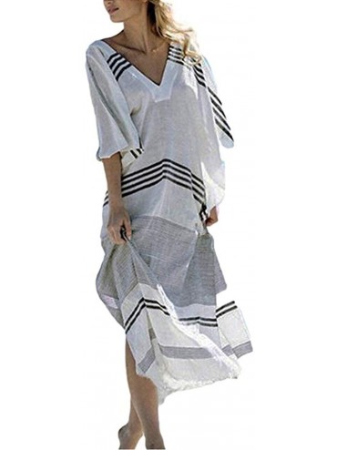 Cover-Ups Women's Beach Blouses Kimono Floral Print Chiffon/Rayon Cardigan Long Bikini Cover Up Dress - Kaftans-stripe 01 - C...
