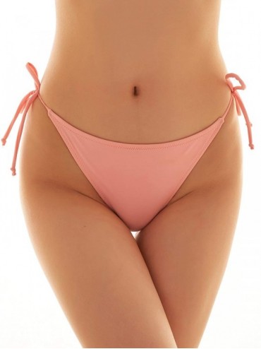 Sets Womens Brazilian Low Rise Tie-Side Ruched Back Thong Bikini Bottom Swim Brief - Dirty Pink-d - C317YY8DCLO $29.75