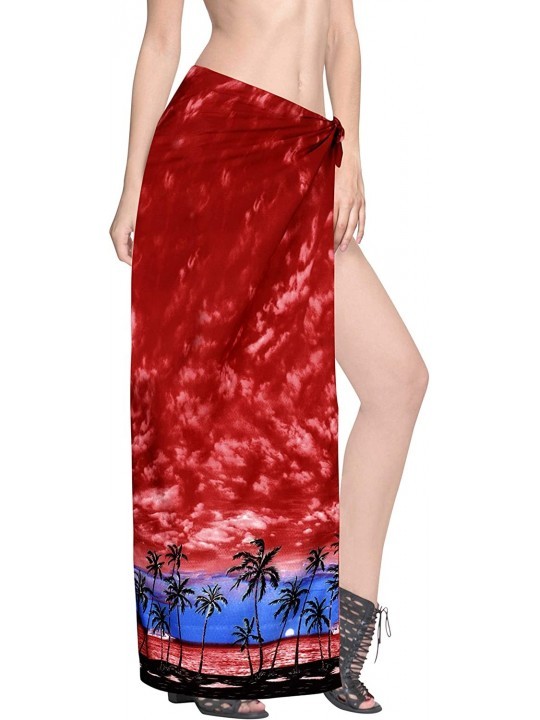 Trunks Women's Sarong Dress Coverup Tie Pareo Beach Wrap Swimsuits Full Long C - Spooky Red_e749 - CX127Z2AFN3 $19.07