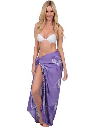 Cover-Ups Beach Cover Up Sarong Summer Printed Pareo Bikini Swimsuit Wrap Fringe Swimwear - Purple Palms - CU18OHQI9U7 $28.48